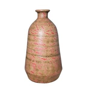 Vintage Mexican Terracotta Vase Pink Tan Distressed Rustic Pottery 12 Inch